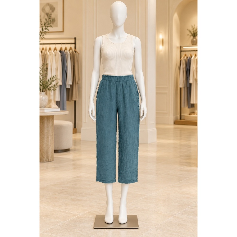 Jessica Simpson Womens Pants Teal Blue Cotton Gauze Wide Leg Small